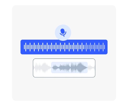 A noisy audio waveform being cleaned up into a clear speech waveform.